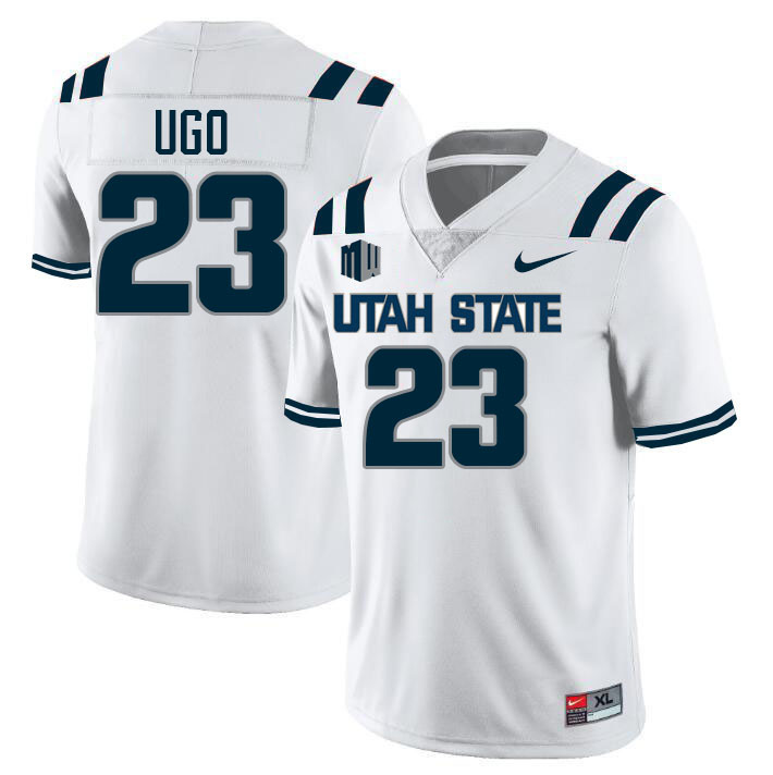Utah State Aggies #23 Courage Ugo College Football Jerseys Stitched-White